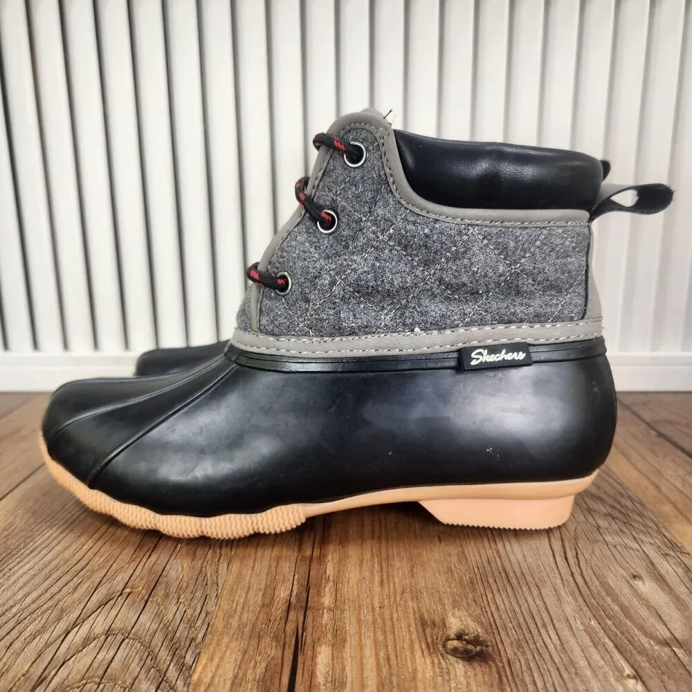 Skechers Pond Lil Puddles Womens Size 7 Black Gray Ankle Rain Duck Boots 44376